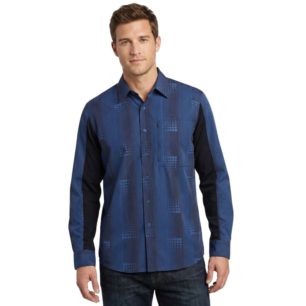 Bugle Boy Button Down Shirt Mens Medium Blue Samurai Navy Techwear Y2K BB10457W‎